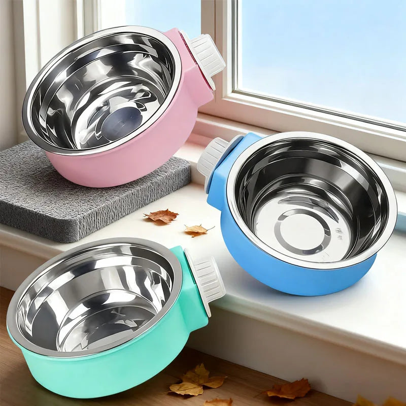 Pet Candy-Colored Stainless Steel Dog Bowl Hanging Cage Pet Cat Food Bowl Hanging Stainless Steel Bowl Dog Cage Bowl Double Bowl