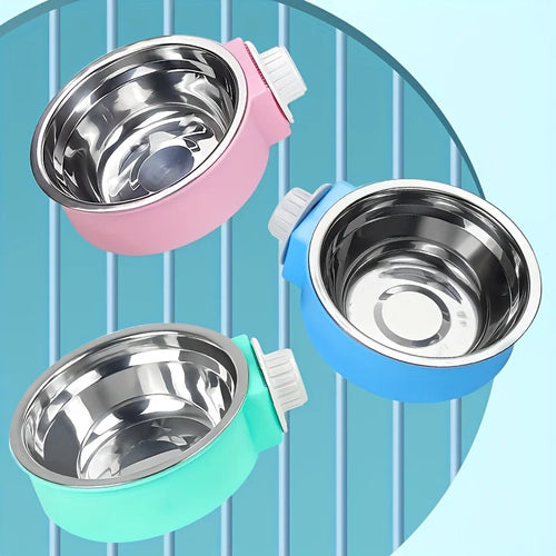 Pet Candy-Colored Stainless Steel Dog Bowl Hanging Cage Pet Cat Food Bowl Hanging Stainless Steel Bowl Dog Cage Bowl Double Bowl