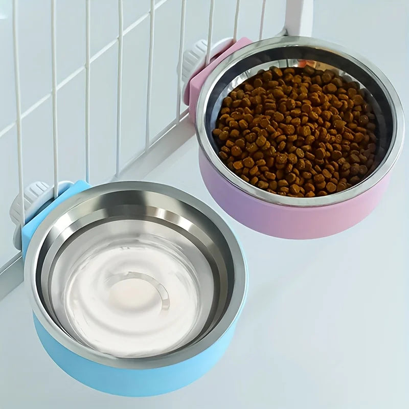 Pet Candy-Colored Stainless Steel Dog Bowl Hanging Cage Pet Cat Food Bowl Hanging Stainless Steel Bowl Dog Cage Bowl Double Bowl